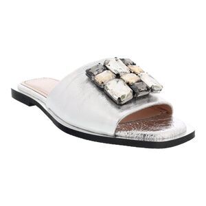 Ventutto Silver Crystal Embellished Leather Slide